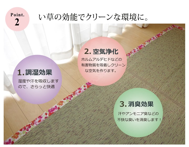 い草ラグカーペットかわいい花柄NSフレグランス約191×191cm裏面:滑りにくい加工