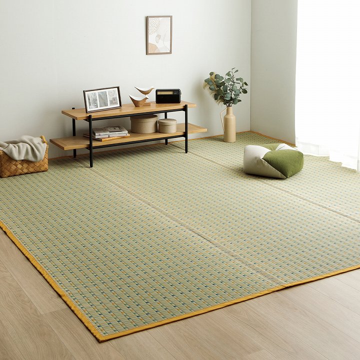 日本い草イグサ自然素材夏年間おすすめカーペットラグ涼しいい江戸間2畳174×174cmブルー