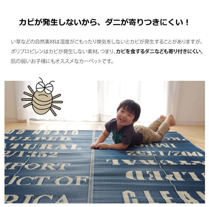 タイポグラフィ洗えるポリプロピレンラグトリド約174×174cm