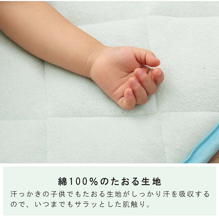 寝具お昼寝マット肌掛け布団一体型寝冷え対策キッズジュニア綿100%滑り止め付き洗える洗濯機丸洗い優しいタオル地70×120cm