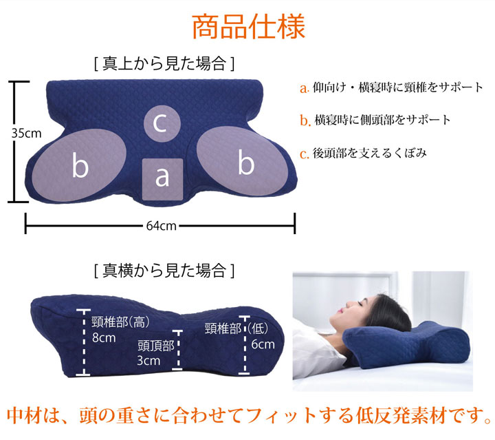 ピロー枕洗える低反発いびき解消低反発約64×35