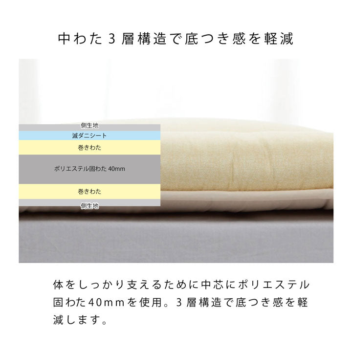 寝具清潔快適敷き布団ダニ増殖抑制日本製無地シンプルシングルベッド用約95×195cm