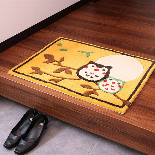 玄関マットへたりにくい弾力性約60×90cm楕円ふくろうフクロウ抗菌防臭