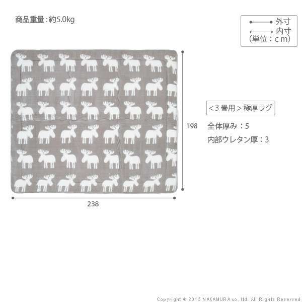 ふかふか極厚ホットカーペットセット・ふかふか極厚ラグ〔ミューク〕単品カバー3畳