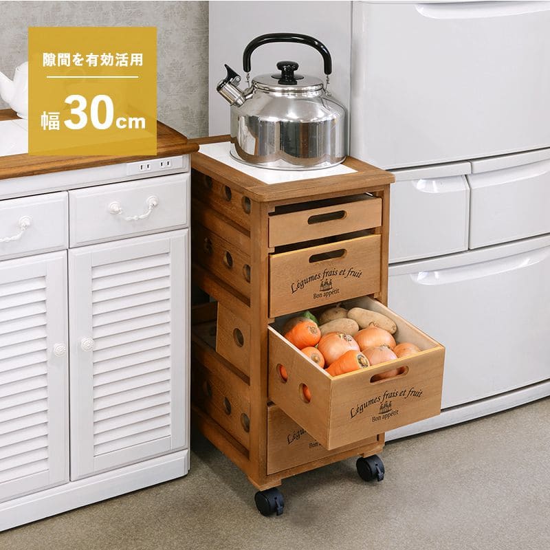 キッチンストッカー完成品ストッカーキッチンスリム収納小型薄型家庭用キャスター隙間30洗面所引き出し4段高さ60木製ワゴン隙間収納野菜ストッカー大容量おしゃれ深型縦型キッチンワゴン軽量