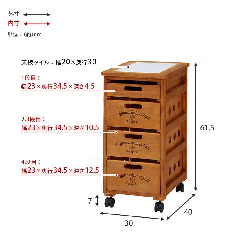 キッチンストッカー完成品ストッカーキッチンスリム収納小型薄型家庭用キャスター隙間30洗面所引き出し4段高さ60木製ワゴン隙間収納野菜ストッカー大容量おしゃれ深型縦型キッチンワゴン軽量