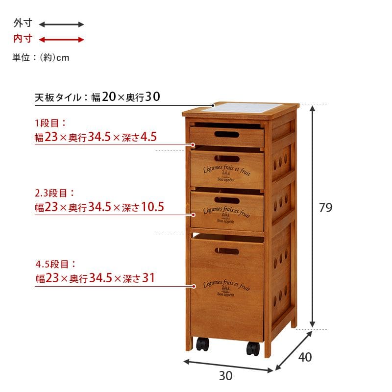 キッチンストッカー完成品ストッカーキッチンスリム収納小型薄型家庭用キャスター隙間30洗面所引き出し4段高さ80木製ワゴン隙間収納野菜ストッカー大容量おしゃれ深型縦型キッチンワゴン軽量