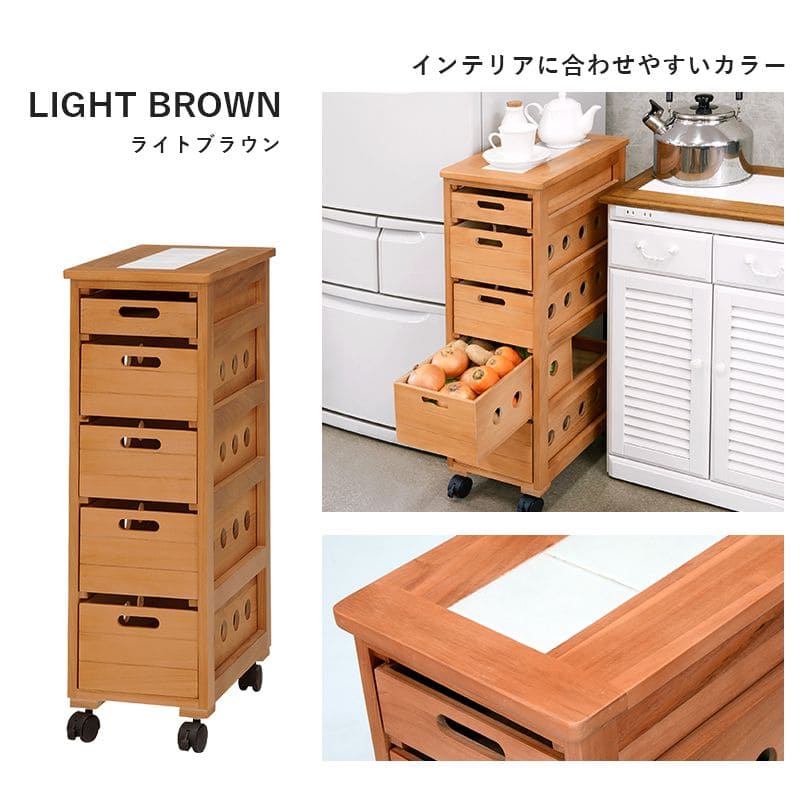 キッチンストッカー完成品ストッカーキッチンスリム収納小型薄型家庭用キャスター隙間25洗面所引き出し5段高さ80木製ワゴン隙間収納野菜ストッカー大容量おしゃれ深型縦型キッチンワゴン軽量