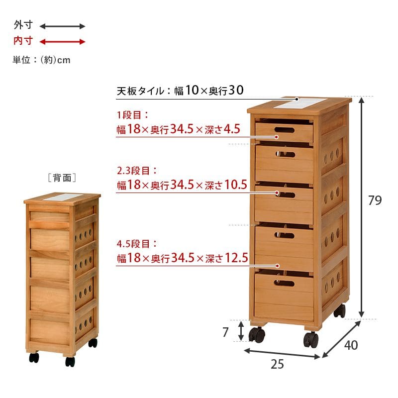 キッチンストッカー完成品ストッカーキッチンスリム収納小型薄型家庭用キャスター隙間25洗面所引き出し5段高さ80木製ワゴン隙間収納野菜ストッカー大容量おしゃれ深型縦型キッチンワゴン軽量