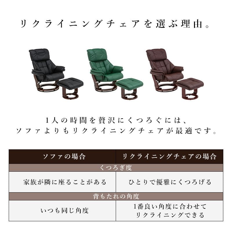 パーソナルチェアリクライニングオットマン高級レザーハイバック回転リクライニングチェアおしゃれチェアパーソナルリビング肘置きフット付きオットマン付きフラット1人用合皮楽高齢者腰痛リラックス