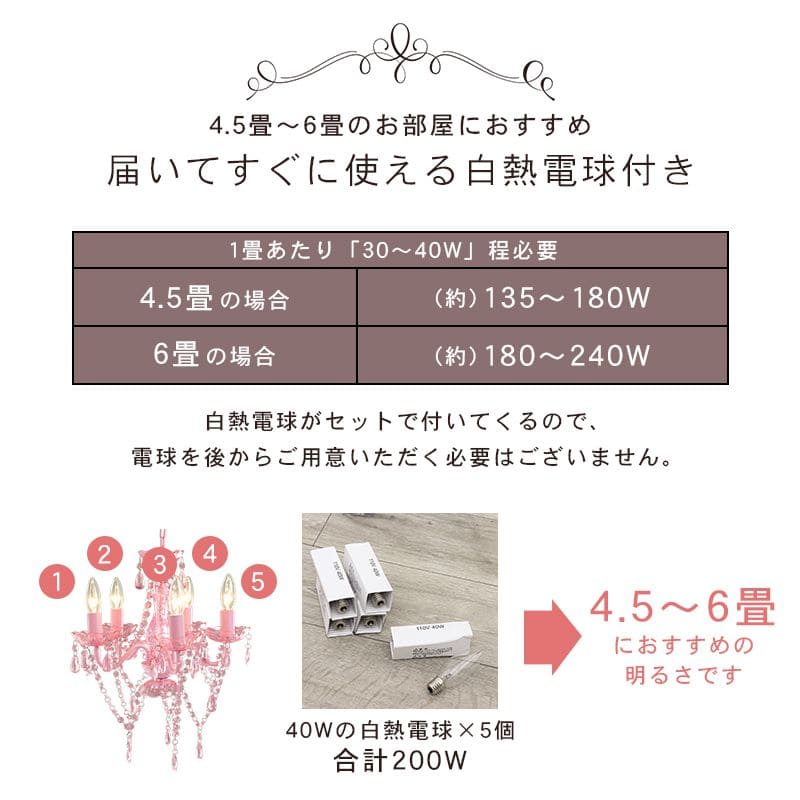 シャンデリア5灯照明led電球e176畳アクリルアンティークシンプル照明器具おしゃれ小さめ姫系天井玄関軽量ダイニングピンクブラック豪華シーリング明るい高級天井飾りリビング家庭用フロアライト