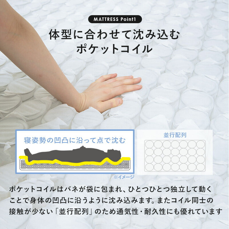 セミダブルベッドポケットコイルマットレス付フレームマットレスセット