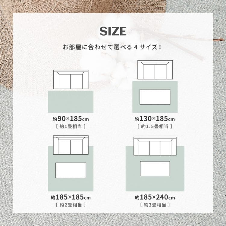 ラグカーペット冬インド綿綿1.5畳厚手ウレタン滑り止め洗える防音長方形冬用ホットカーペット洗濯床暖房コットン天然素材おしゃれ無地オールシーズンリビング一人暮らし年中夏冬兼用格安お洒落