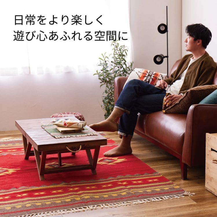 ラグカーペット冬キリムウール3畳エスニック長方形冬用140200手織りホットカーペット床暖房天然素材おしゃれ派手民族柄薄手インドオールシーズンリビング一人暮らし年中夏冬兼用格安お洒落