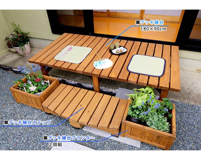 デッキ縁台180×90ステップセット【送料無料ウッドデッキ風簡単縁側本格的DIY木製天然木庭ベランダマンションおしゃれ小型北欧ガーデン屋外家具ライトブラウンダークブラウン】