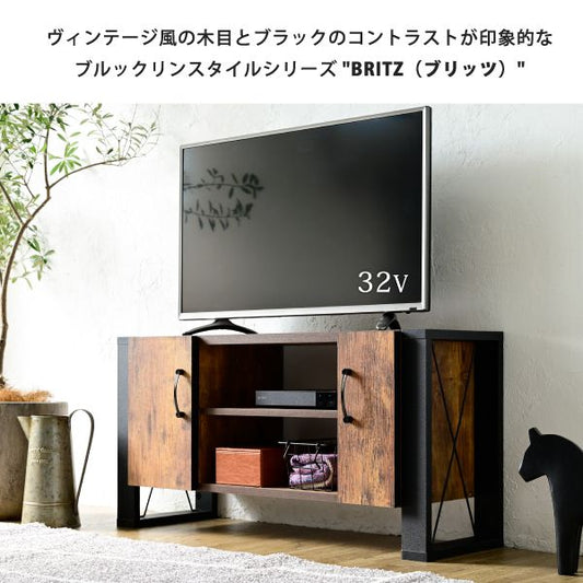 テレビ台32型対応ヴィンテージ風幅90cmブルックリンインダストリアルアイアンレコーダー収納木製脚付き扉付き棚付きひとり暮らしコンパクト