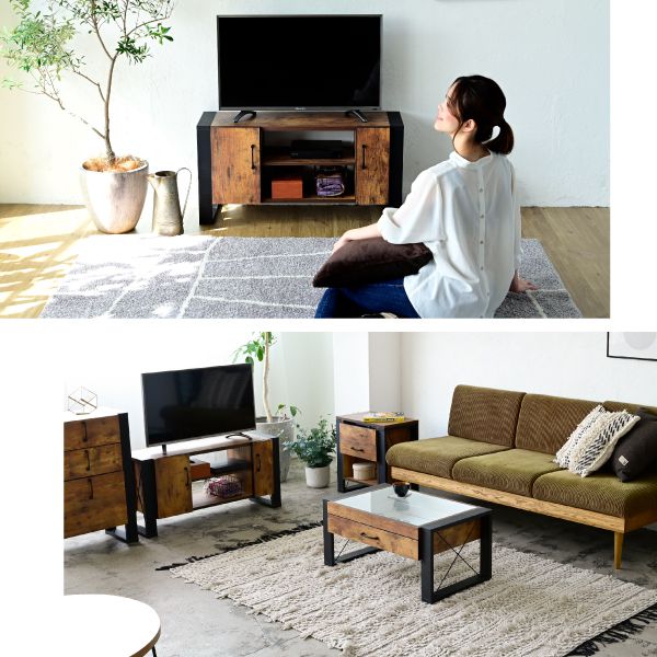 テレビ台32型対応ヴィンテージ風幅90cmブルックリンインダストリアルアイアンレコーダー収納木製脚付き扉付き棚付きひとり暮らしコンパクト
