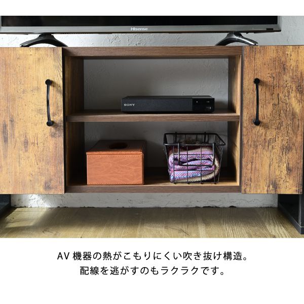 テレビ台32型対応ヴィンテージ風幅90cmブルックリンインダストリアルアイアンレコーダー収納木製脚付き扉付き棚付きひとり暮らしコンパクト
