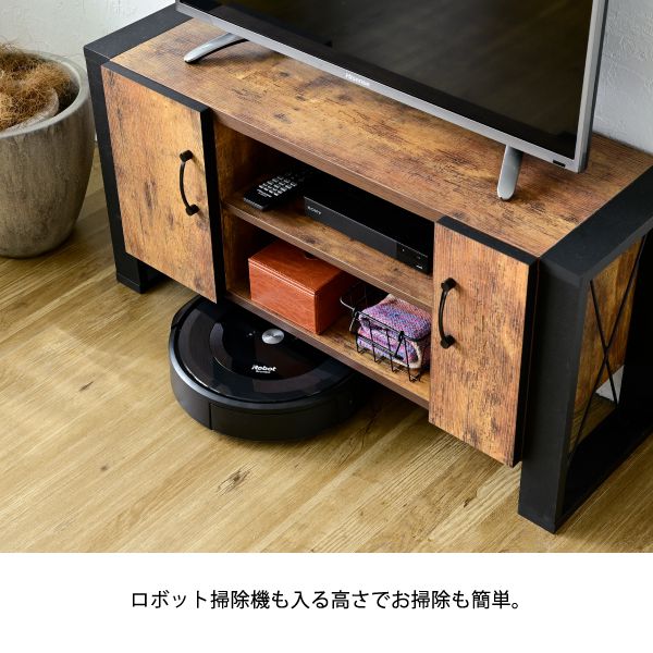 テレビ台32型対応ヴィンテージ風幅90cmブルックリンインダストリアルアイアンレコーダー収納木製脚付き扉付き棚付きひとり暮らしコンパクト
