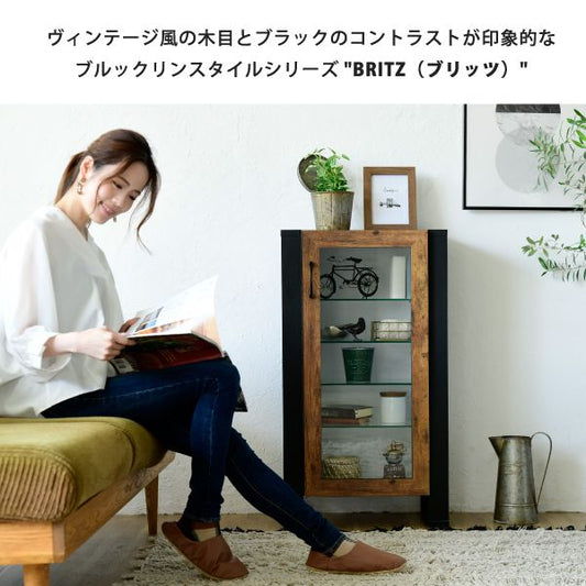 コレクションラック棚高さ90cm可動棚飾り棚ディスプレイ扉付きガラス扉ガラス棚アンティーク風インダストリアルフィギュア強化ガラス透明収納