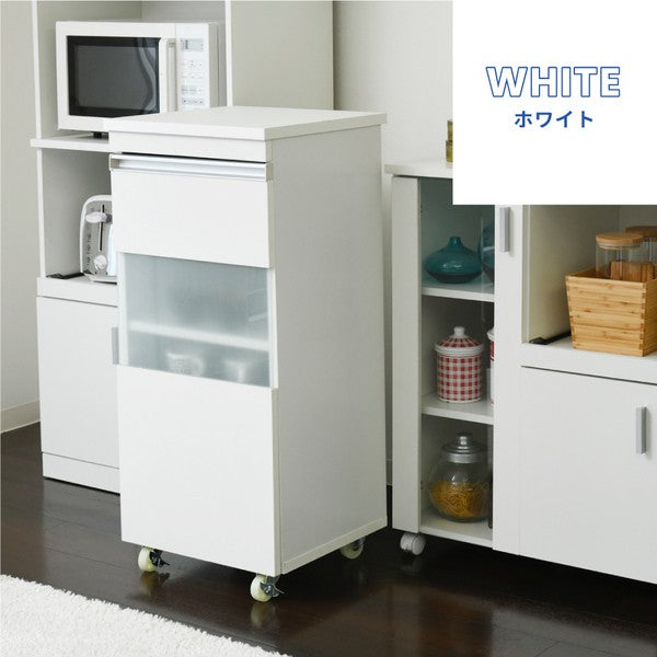キッチン隙間収納ラックキャビネット幅40高さ90奥行40スリム食器棚4段ロータイプキャスターコンパクトガラス扉付き隙間ラックワゴン