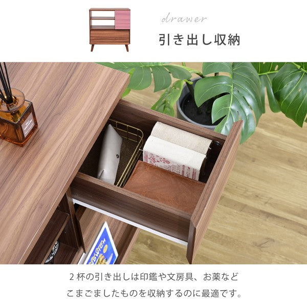 キャビネット北欧ディスプレイラックおしゃれリビングボードハイタイプリビングチェストフラップサイドボードホワイトブラウンフラップ扉幅75
