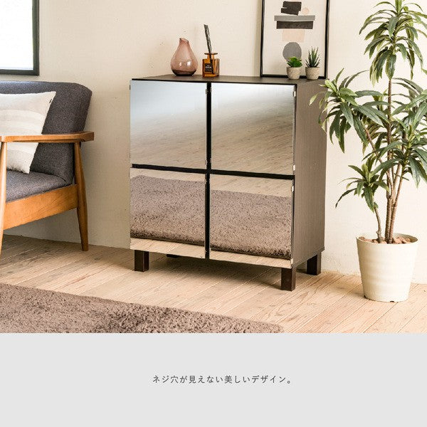 キャビネットミラー木製ラック扉付きサイドボードキャビネットおしゃれ北欧木製鏡収納付きリビング収納棚扉ミラーキャビネット75幅高さ85
