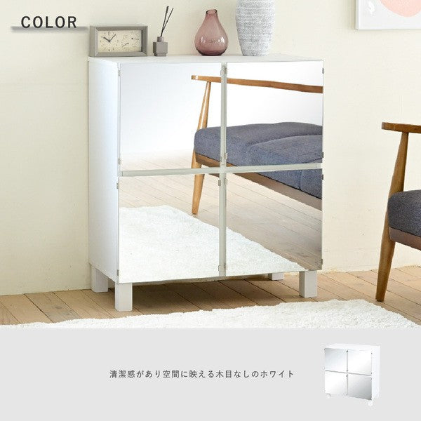 キャビネットミラー木製ラック扉付きサイドボードキャビネットおしゃれ北欧木製鏡収納付きリビング収納棚扉ミラーキャビネット75幅高さ85