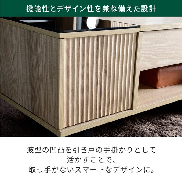 リフティングテーブルローテーブルガラス天板リビングテーブル収納付きテーブル天板昇降和モダンローテーブル伸縮ナチュラルブラウン幅80木製