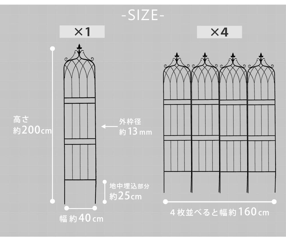 アイアンフェンス200ハイタイプ""""drape""""(ドレープ)4枚組【送料無料フェンスアイアンガーデンフェンス枠柵仕切り目隠し境目クラシカルアンティーク飾るベランダつる薔薇バラ朝顔園芸纏う庭屋外diy簡易】