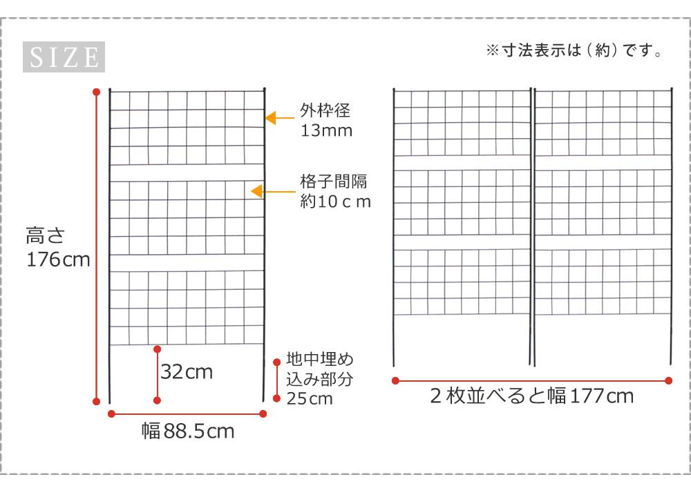 アイアンフェンス高さ176「グラフ」2枚組【送料無料フェンスアイアンガーデンフェンスガーデニング枠柵仕切り目隠し境目クラシカルアンティーク格子ベランダつる薔薇バラ朝顔園芸ラティスつるバラ庭誘引屋外】