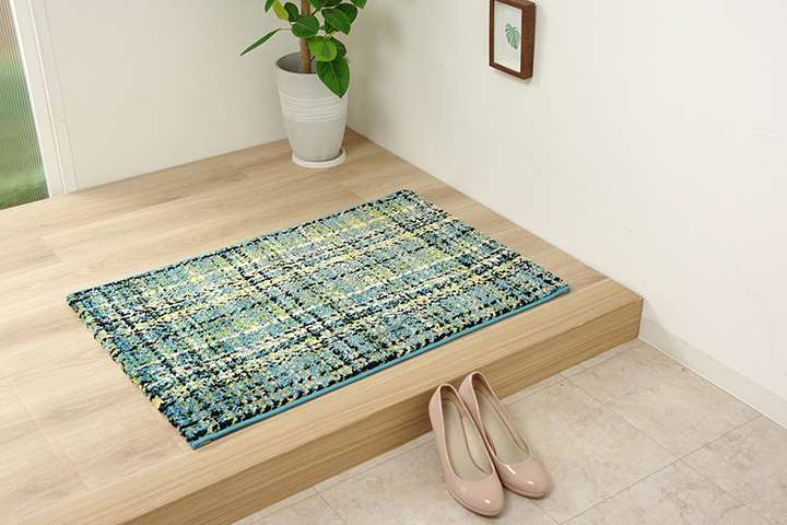 玄関マット室内オレンジブルー高級感60×90長方形屋内6090ギャッベ風おしゃれ風水北欧ラグ玄関かわいいトルコギャベ