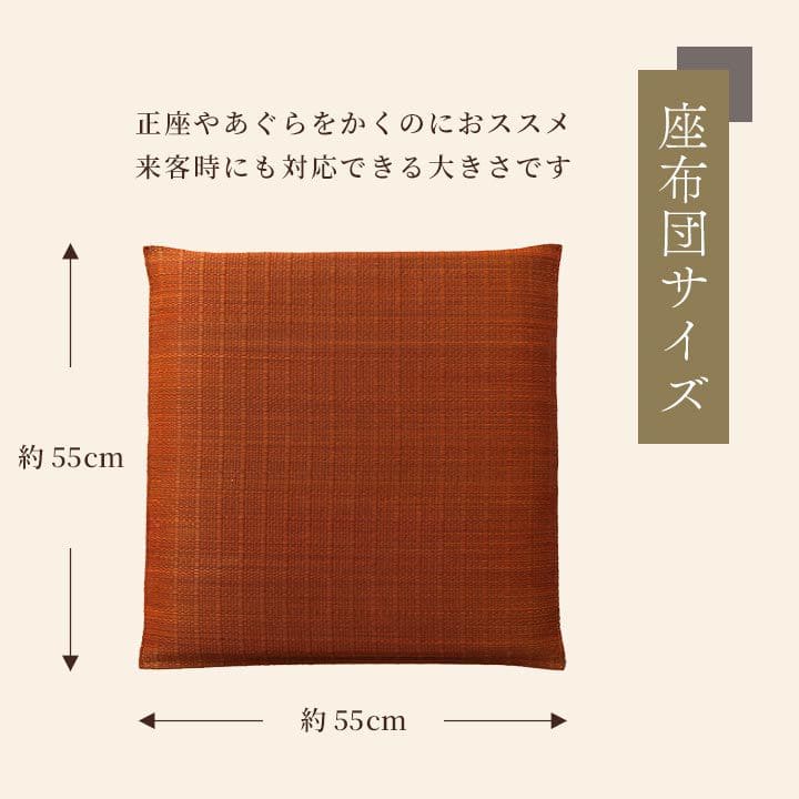 座布団2枚セットい草日本製和風厚手55×55正方形クッション通気性おしゃれ国産モダン畳客用床用大きい涼しい抗菌防臭和室2枚組ざぶとん厚め固め腰痛四角一般的正座リビング格安夏用