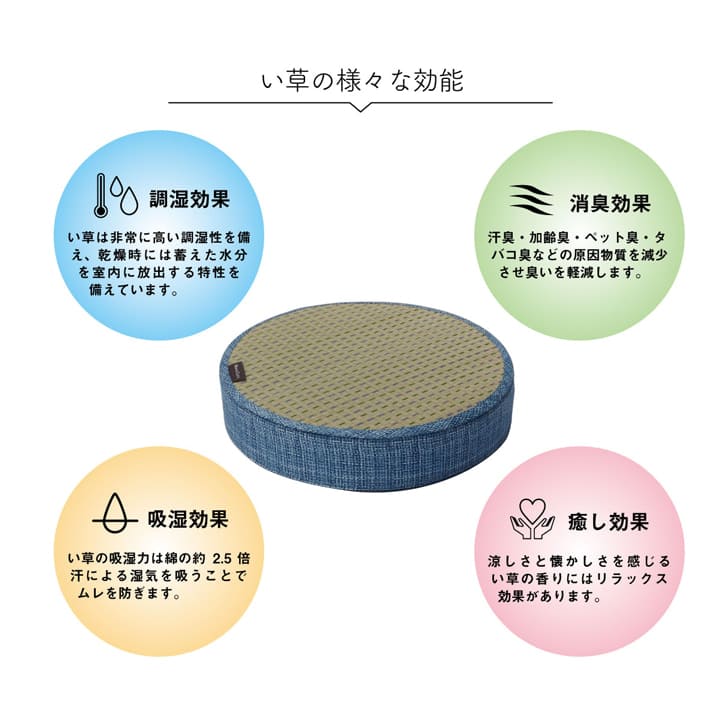 クッションスツールい草おしゃれ椅子丸型40丸子供8cm一人用かわいいあぐら座る用床用床置き椅子代わりモダンウレタン厚手座布団足置きリビング子供部屋テレワーク長時間疲れない床に座る勉強