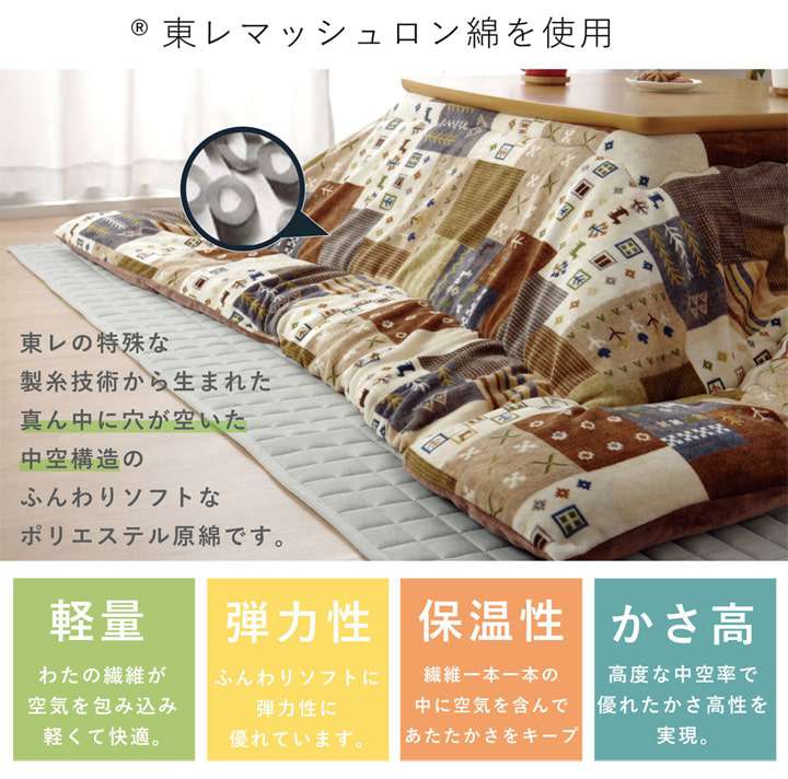 こたつ布団日本製正方形リバーシブルこたつ洗える掛け布団厚手北欧おしゃれ布団190×190コタツ布団かわいい暖かいパッチワーク風