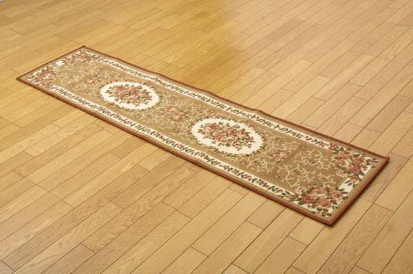 キッチンマットおしゃれ北欧45120洗える滑り止め45×120花柄安い床暖房滑らない台所マットブラウン薔薇