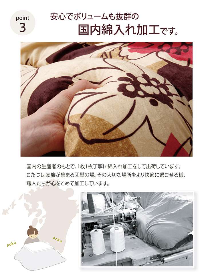 こたつ布団日本製正方形洗濯こたつ洗える掛け布団厚手北欧シンプルおしゃれ布団205×205コタツ布団かわいい暖かいふわふわ綿花柄