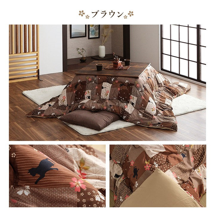こたつ布団正方形洗濯こたつ猫柄洗える掛け布団厚手和風シンプルおしゃれ布団190×190コタツ布団かわいい暖かいふわふわねこ綿