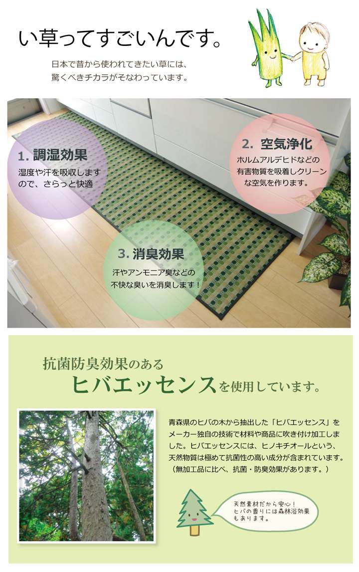 キッチンマットおしゃれ北欧8027080×270安い台所マットい草西海岸大きめロング幅広オシャレ薄手日本製