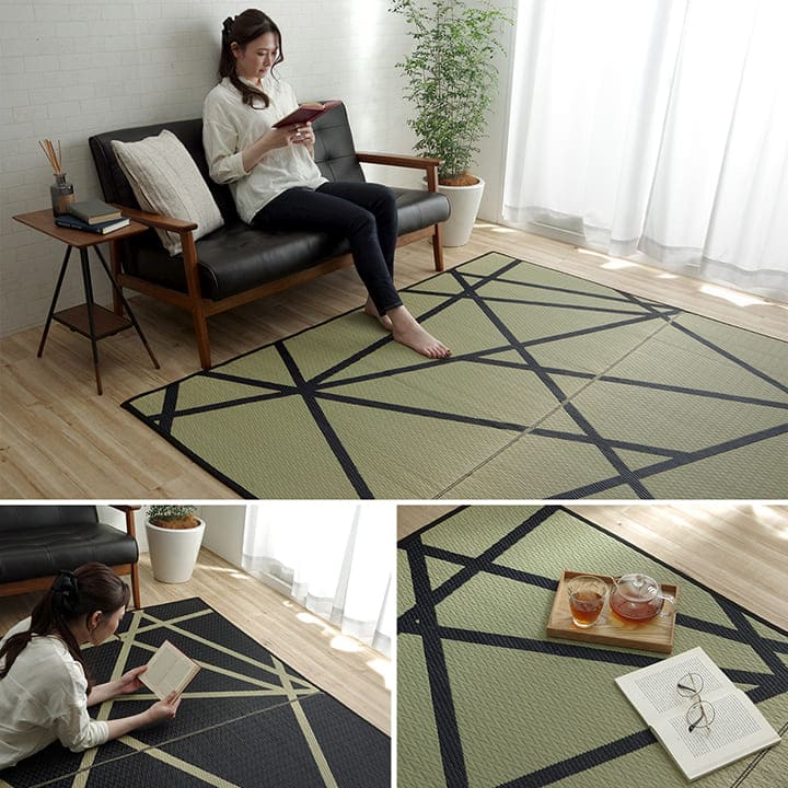 い草ラグラグいぐさ2畳国産ウレタン厚手裏貼りい草カーペット夏用い草カーペット日本製クッションおしゃれ抗菌防臭ござ夏正方形幾何学ラグマットカバー拭けるペットオールシーズン通年涼しい