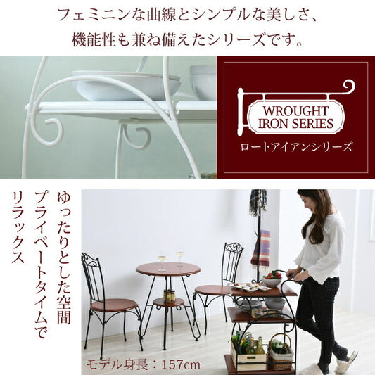 ヨーロッパ風ロートアイアン家具キッチンワゴンキャスター付きスリム幅41.5木製天板高さ80アイアン脚ワゴン台収納ワゴン