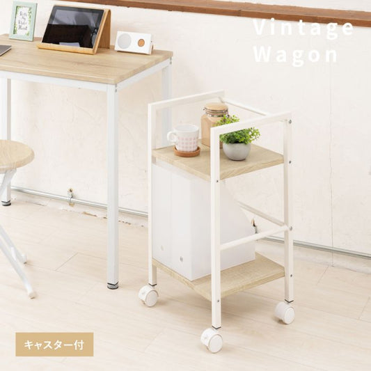 サイドワゴンラックキャスター付き木製2段スリムワゴン薄型スチールデスクローコンパクトデスクワゴン収納a4オフィスおしゃれシェルフヴィンテージテーブル低め移動アイアンデスク横