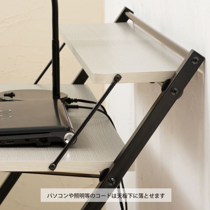 デスク折りたたみ棚付きハイタイプ幅85スリム木目調スチールコンパクト省スペース薄型在宅勤務パソコン軽量リビング在宅机おしゃれ折りたたみデスクテレワーク一人暮らしノートパソコン小さめ