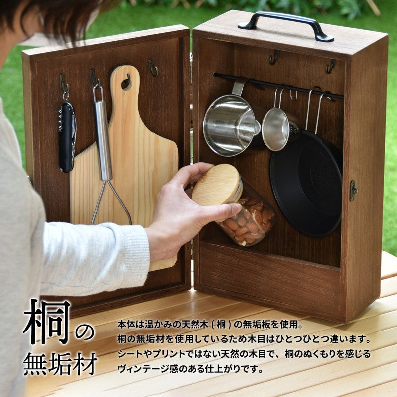 アウトドアキッチンツールボックスW220×D120×H375mm(取っ手含む)OUTDOORキャンプ映えハイキングピクニックキャンプキャンプめしキッチン収納木製ラック