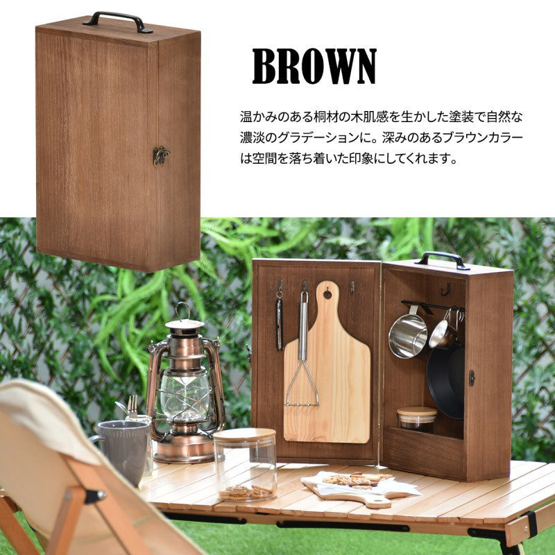 アウトドアキッチンツールボックスW220×D120×H375mm(取っ手含む)OUTDOORキャンプ映えハイキングピクニックキャンプキャンプめしキッチン収納木製ラック