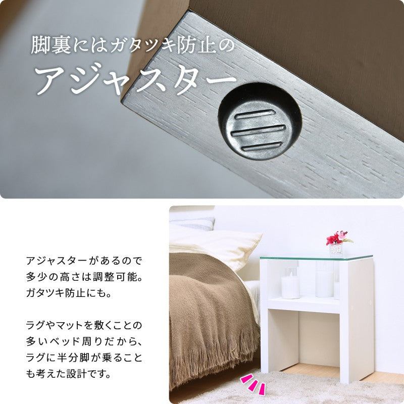 H型ガラスナイトテーブルW380×D260×H485mm強化ガラスガラスサイドテーブルソファサイドテーブルベッドサイドテーブルガラステーブルガラス製ベッドサイド