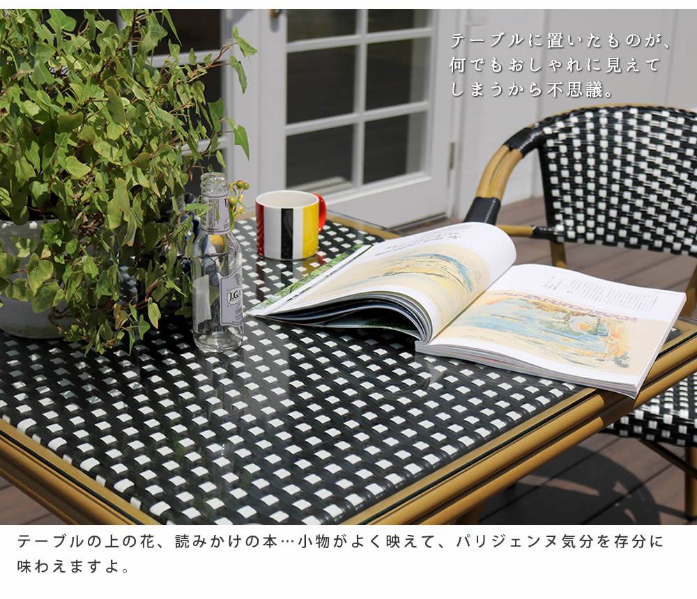 スクエアテーブル3点セット「プレジール」【送料無料簡単組立ガーデンテーブルPEラタンテラス庭レッドブラックアルミモダンスクエアイングリッシュガーデンファニチャーシンプル欧州インテリア家具チェアカフェ】