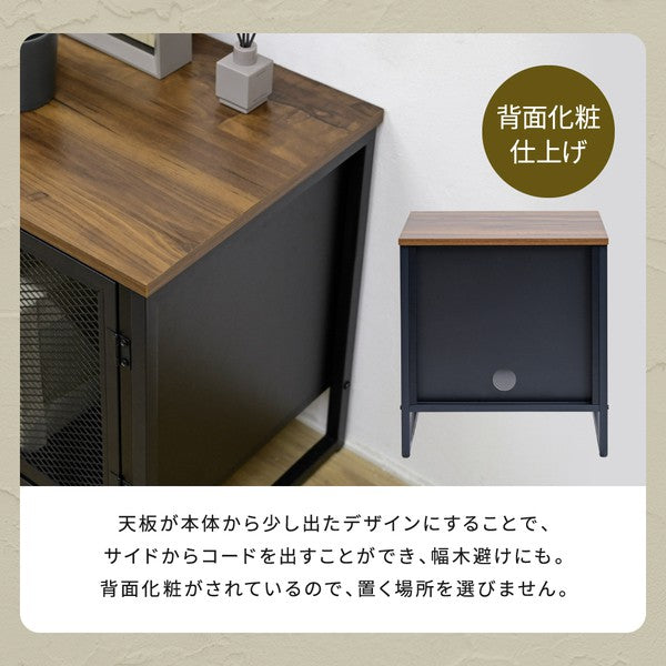 サイドテーブル収納付きサイドラック収納棚扉付き幅45コの字黒アイアンベッドサイドディスプレイラックマガジンラックベッド横鉄鉄製