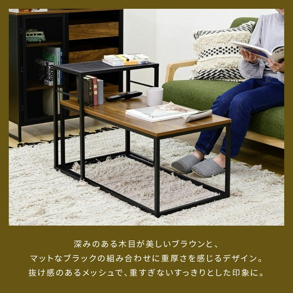 ローテーブルセットネストテーブルおしゃれセンターテーブル幅90木製アイアンメッシュ2個セットセンターテーブル一人暮らし