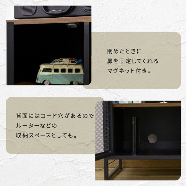 キャビネット扉付きリビングボードハイタイプサイドボード幅80収納棚チェストスチール鉄鉄製リビング収納引き出し高級感ブラック黒